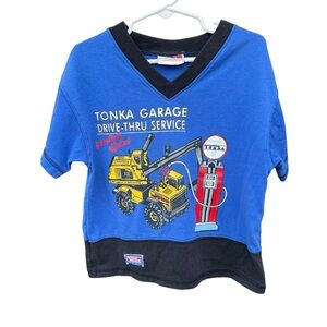 VTG Tonka Truck Garage Service V-Neck Shirt Size 4 Blue Black Colorblock Canada